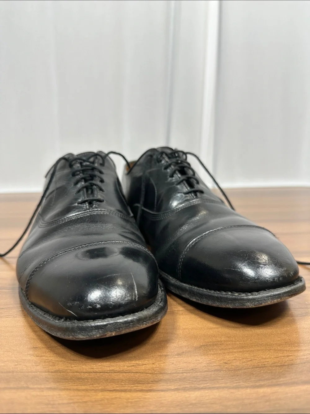 Allen Edmonds Black Leather Cap-Toe Oxfords